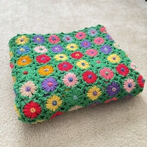 Handmade Crochet Granny Rectangle Afghan Blanket Floral Multicolor Large Throw